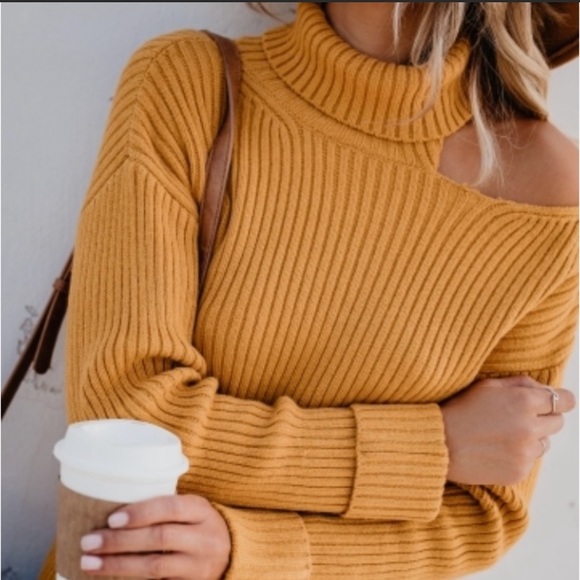 Sweaters - Vici Dolls Mustard Yellow Cut Out Sweater